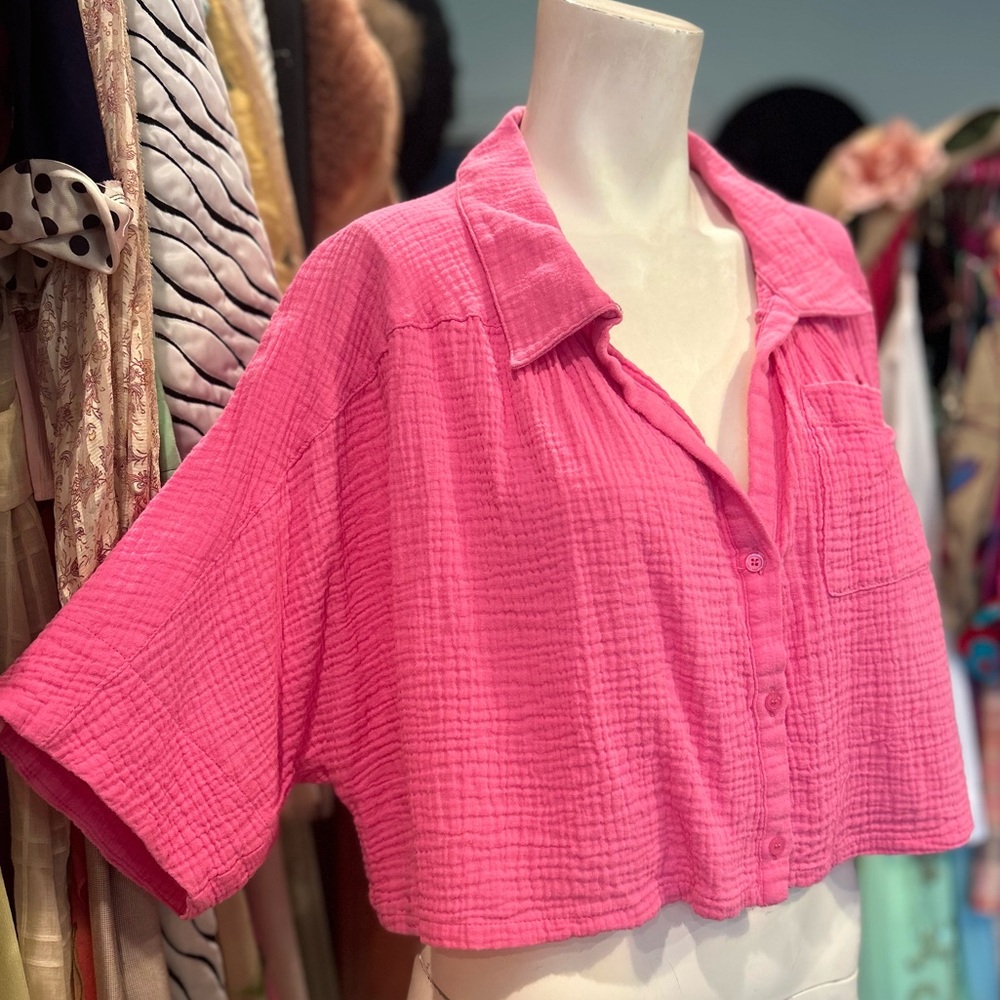 Cropped Pink Button Down - image 1